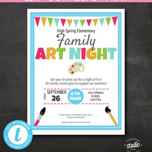 Family Art Night Event Flyer Template, Painting Night Fundraiser Flyer ...