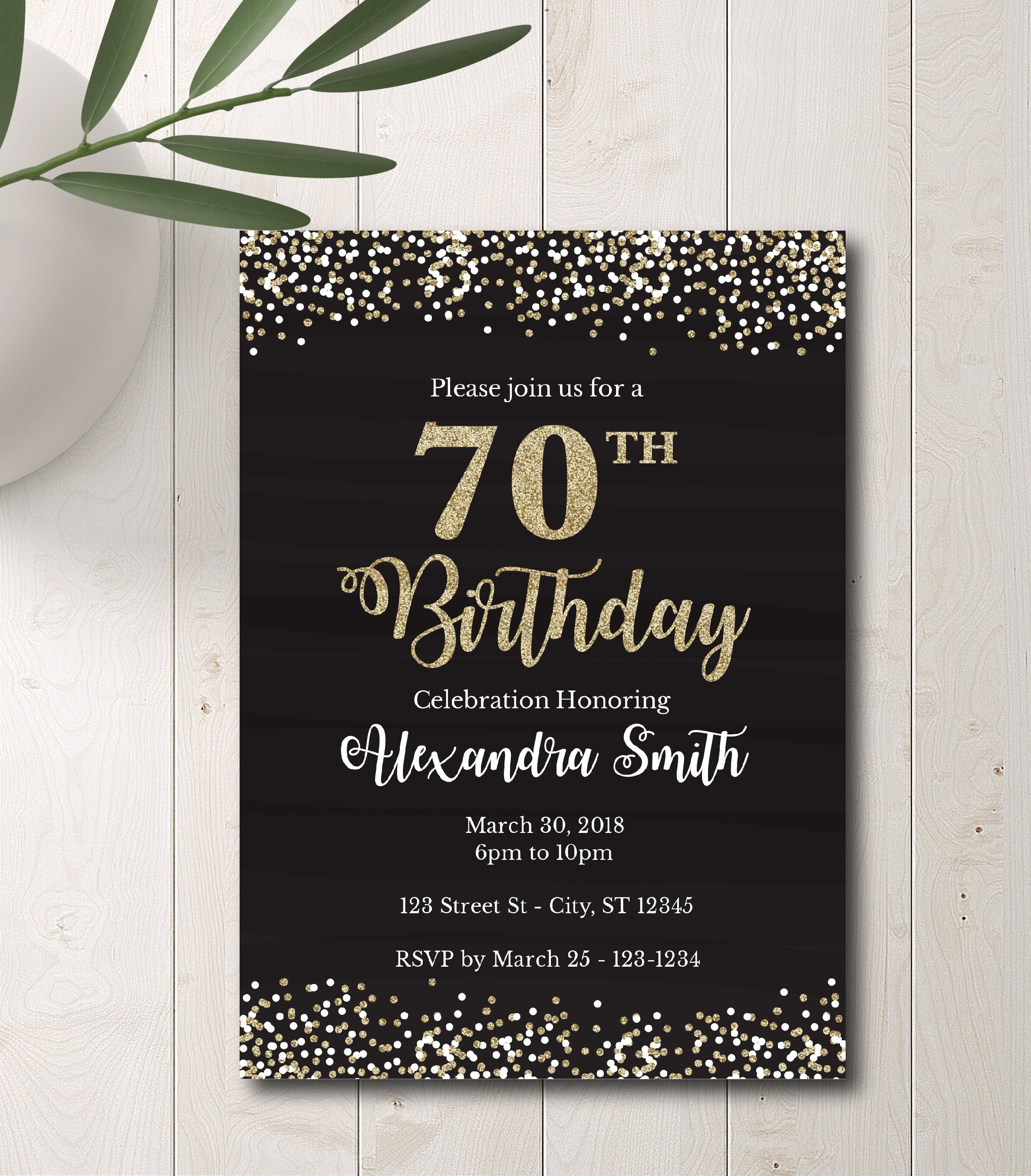 70th Birthday Invitation Template 70th Birthday Invite Black - Etsy