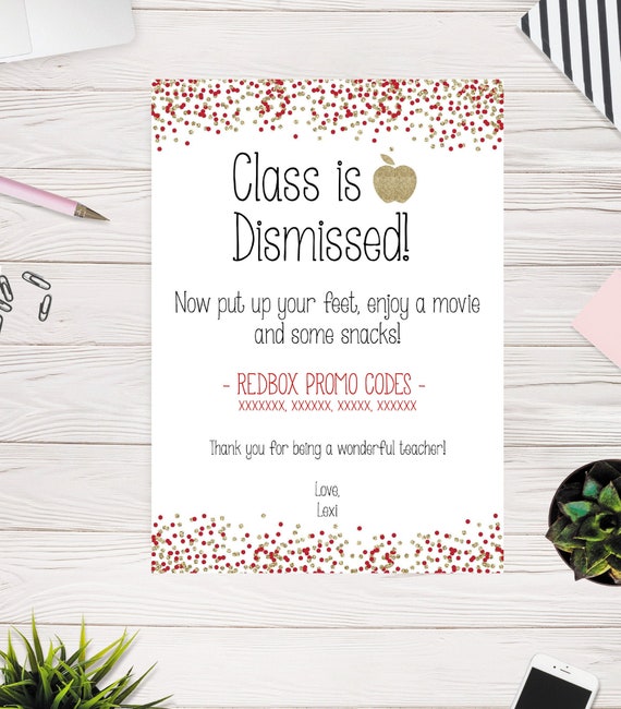 Class is Dismissed Redbox Gift Card Printable, End of the year teacher gift, Teacher Appreciation Gift, easy to use template, edit yourself Il_570xn