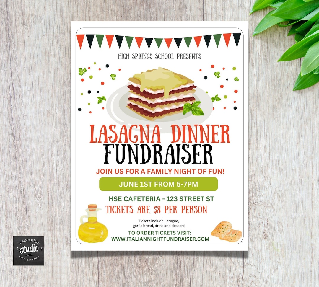 Lasagna Dinner Fundraiser Flyer Template Perfect for PTA Etsy