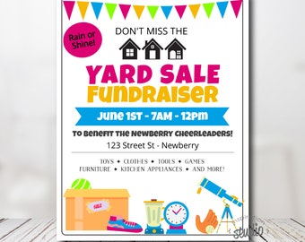 Yard Sale Fundraiser Flyer | Spring Neighborhood Garage Sale Editable Templett Sign Community Event