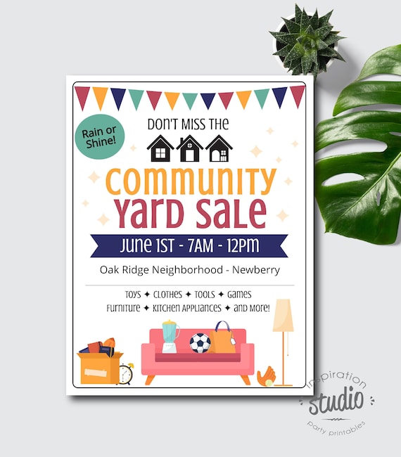 Editable Community Yard Sale Flyer Template, Garage Sale Flyer 