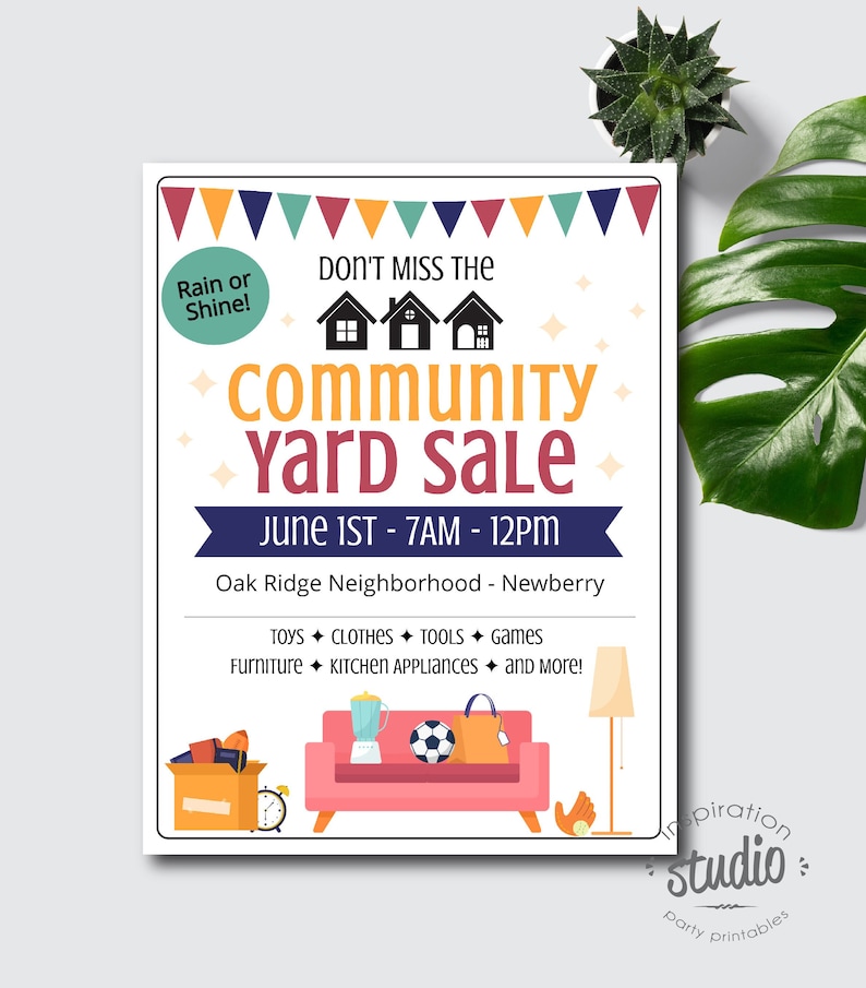 Editable Community Yard Sale Flyer Template Garage Sale Etsy