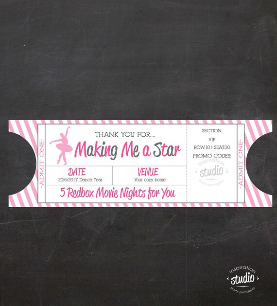 Pink Ballet Teacher Redbox Movie Ticket Printable - use it for 5 promo ...