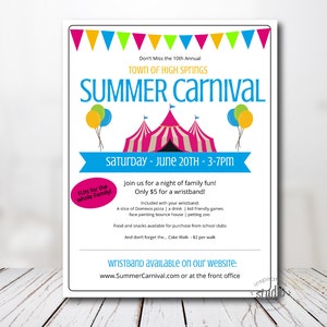 Summer Carnival Flyer Template | Summer Festival Flyer | Big Top | School, Church, PTA, PTO, Event Printable | State Fair Event Flyer