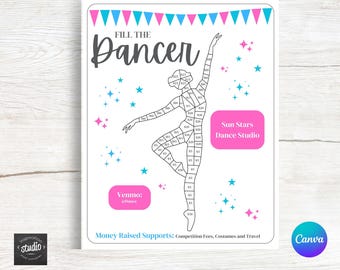 Fill The Dancer | Dancing Fundraiser | Color the Ballerina | Dance Boosters Fundraising | Easy Edit on Canva