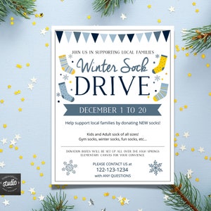 Mall för flygblad för vinterstrumpa, välgörenhetsevenemang, föräldraförening, skola, kyrkoevenemang, lättanvänd mall