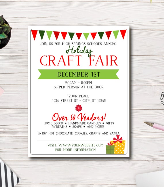 Holiday Craft Fair Flyer Template, School, Church, PTA, PTO, Event Printable, Easy to use Template, Edit yourself, Christmas Craft Fair Il_570xn