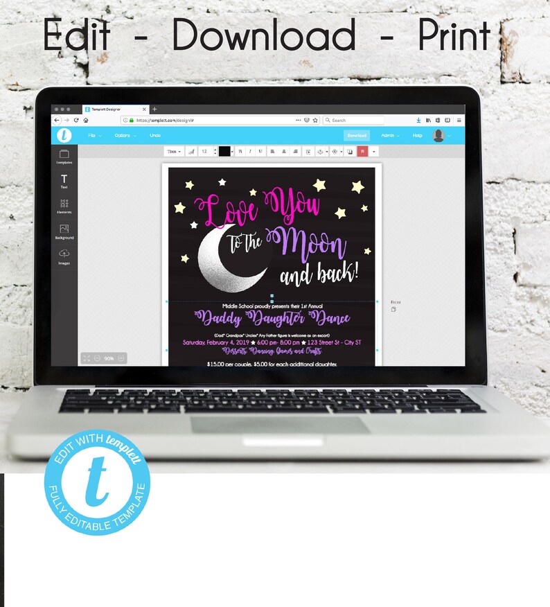 Daddy Daughter Dance Edit yourself Love you to the Moon and back dance FLYER ONLY Father and Daughter Dance