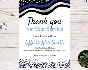 Police Retirement Invitation Template | Thank you for your service | Printable Invitation |  Thin Blue Line Celebration | Easy to use