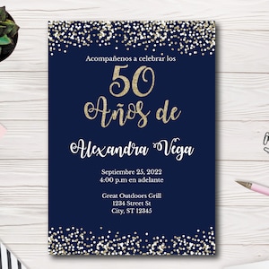 50 Anos de, Convite de Cumpleaños, Espanhol, Español, Convite de festa de cumpleaños número 50, Modelo fácil de usar, 50 Aniversário