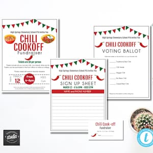 Chili Kochtopf Fundraiser Kit | Vorlagen für Flyer, Tickets, Meldeschein, Stimmzettel | Chili Night Essentials