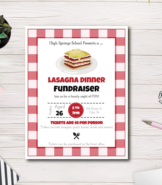 Lasagna Dinner Fundraiser Flyer and Tickets Template, Italian Night, PTA, PTO, School, Church, Easy to use template Il_570xn