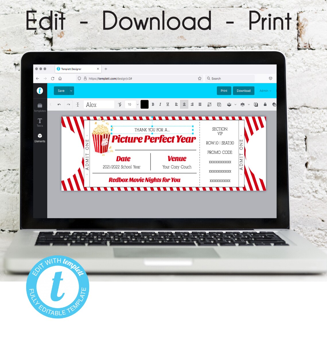 Redbox Movie Ticket Printable Template Teacher Appreciation - Etsy