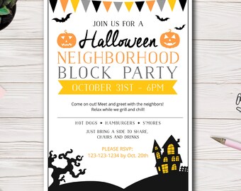 Halloween Neighborhood Block Party Invite Template | Fall Backyard Party Invite |  5" x 7"
