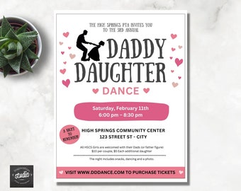 Daddy/Daughter Dance Flyer Canva Template | Father/Daughter | Sweetheart Dance | Heart Theme | Edit yourself | Easy to edit on Canva