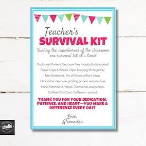Editable Teachers Survival Kit Tag | Printable Gift Tag | Teacher Appreciation Week Gift | Teacher Party Favor | Editable Canva Template