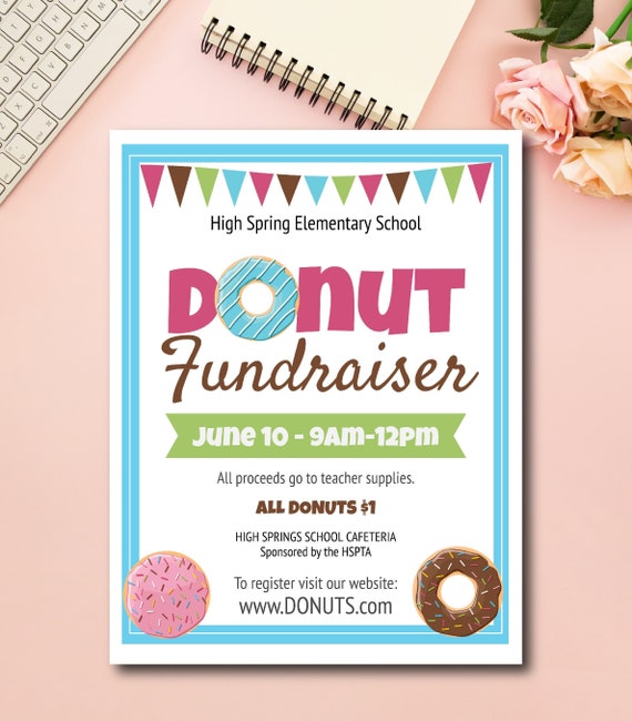 Donut Fundraiser Flyer Template, Donut Sale, PTA, PTO, School Flyer