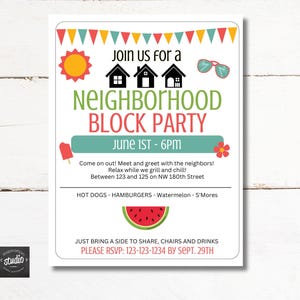 de Flyer de fête de quartier de quartier | Invitation à une fête d'été dans l'arrière-cour | Griller et refroidir | Modèle canevas facile à utiliser | Modifiez-vous vous-même