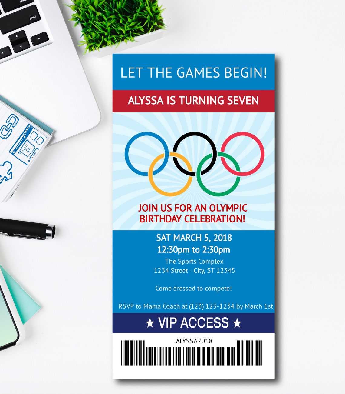 Olympics Ticket Birthday Invite Let the Games Begin Custom Etsy