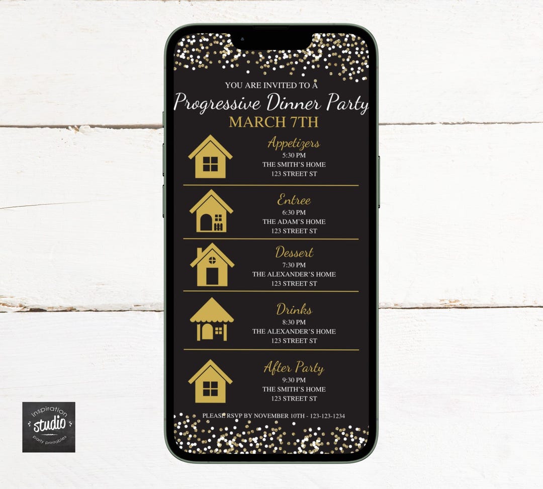 Progressive Dinner Party Text Invite Template | Friend Potluck | Five ...
