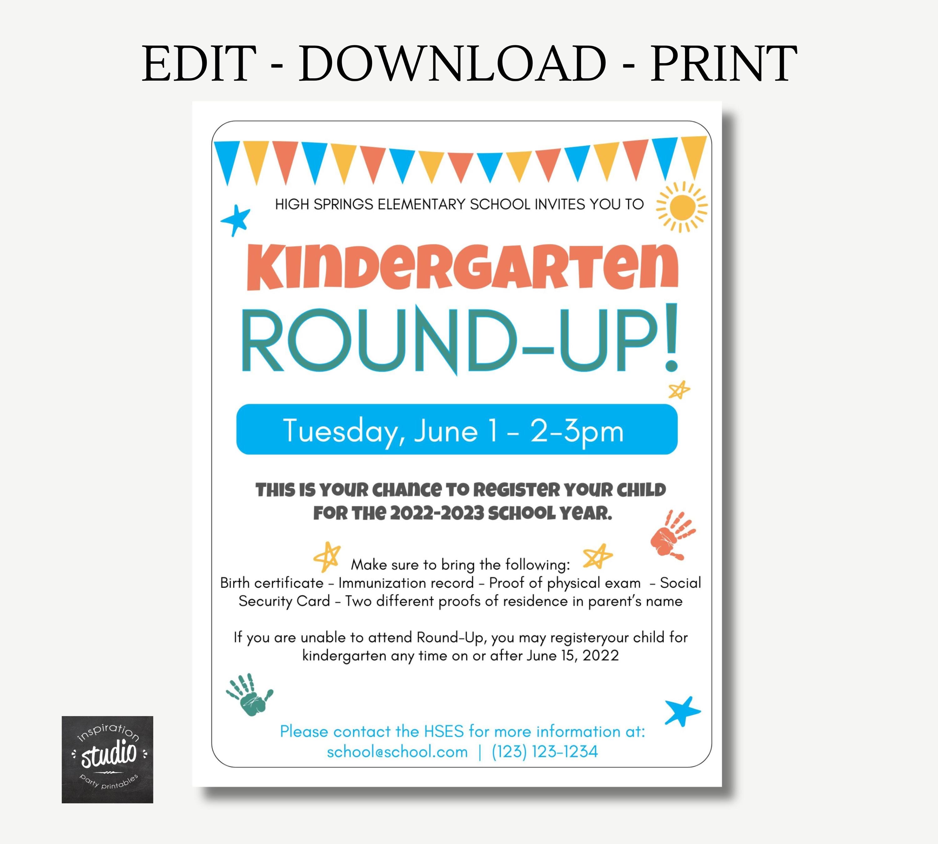 Editable Kindergarten Round-up Event Flyer Template | Kindergarten ...