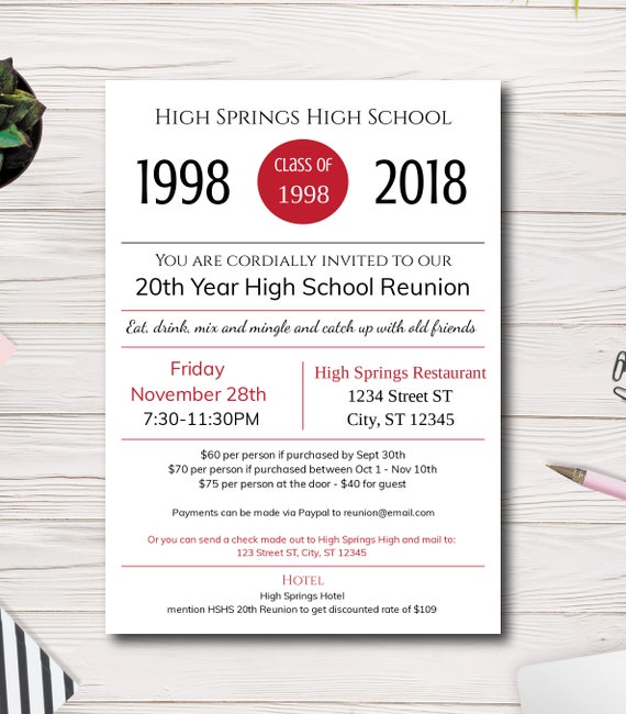 High School Reunion Invite Custom Printable School Reunion Etsy