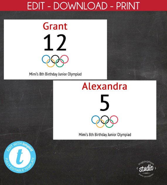 Olympic Style Bibs, Let the Games Begin, Custom Printable Ready for your party, Edit yourself, Templett Il_570xn