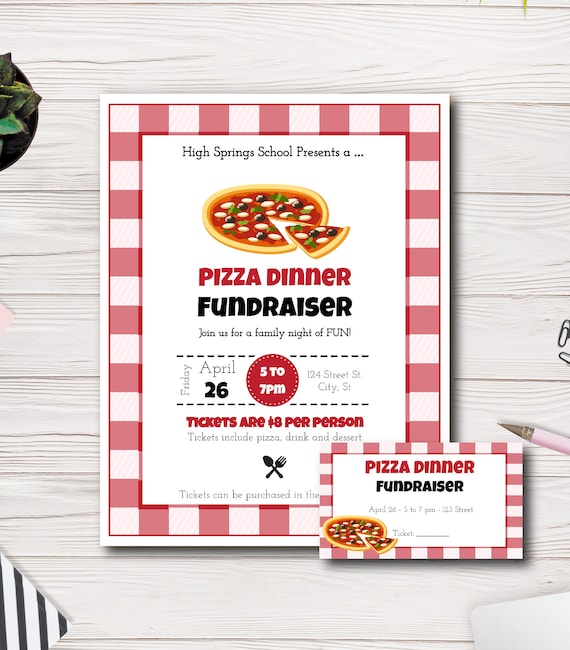 Pizza Dinner Fundraiser Flyer and Tickets Template, Italian Night, PTA, PTO, School, Church, Easy to use template Il_570xn