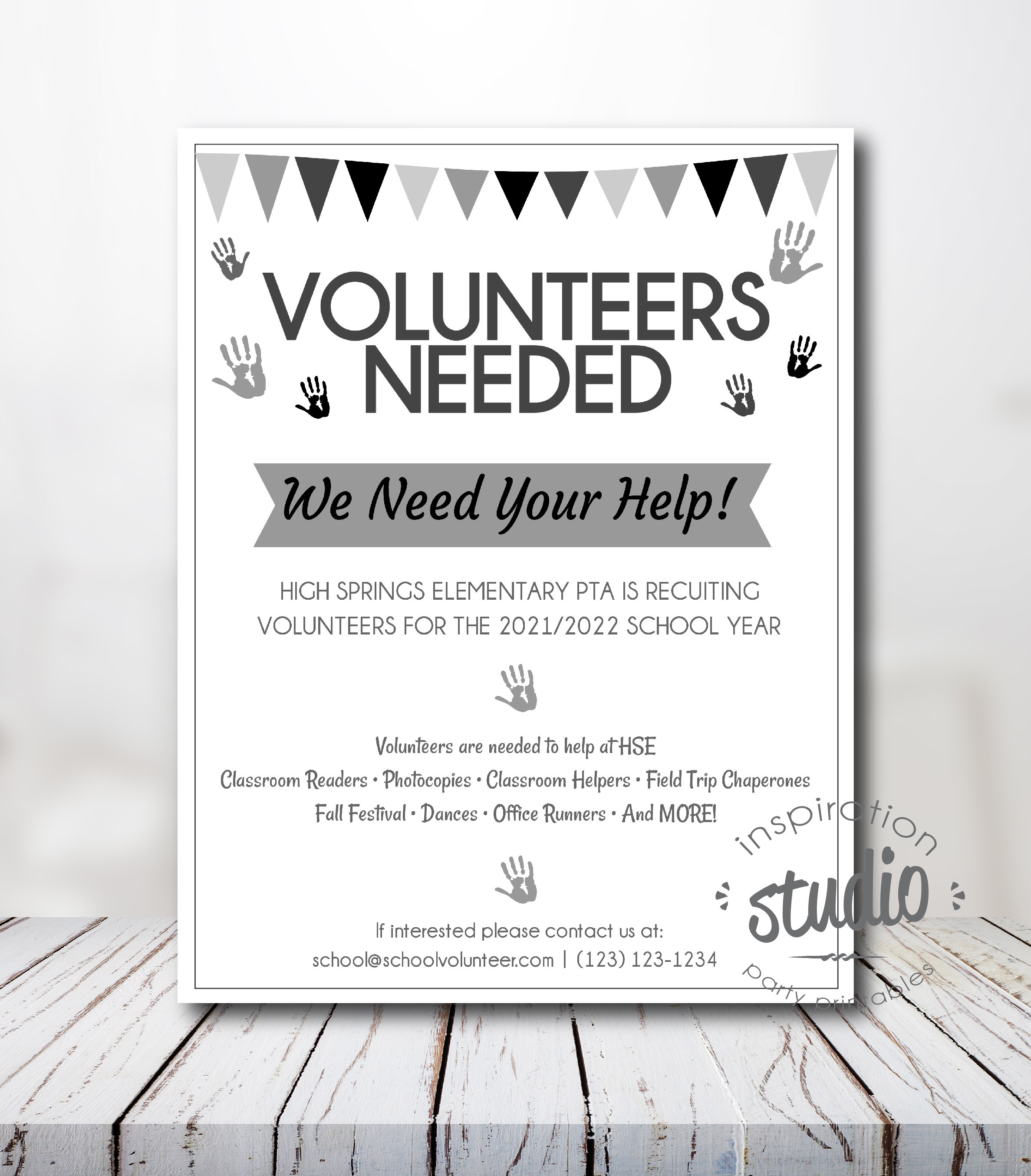 Volunteers Needed Flyer Template, Back to School Flyer, Volunteer Event,  PTA, PTO, School Flyer, Easy to use template, Black and White Throughout Volunteers Needed Flyer Template