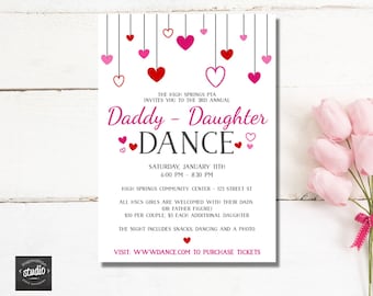 Daddy/Daughter Dance Invite Template | Father/Daughter Printable Invite | Sweetheart Dance | Heart Theme | 5" x 7" | Edit yourself