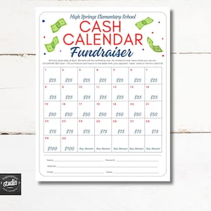 Kassenkalender Spendenlauf Flyer | Take Home Spendenaktion | Verlosung für Schule, PTA, | Einfach zu verwendende Canva Vorlage | Wählen Sie Ihre Farbe