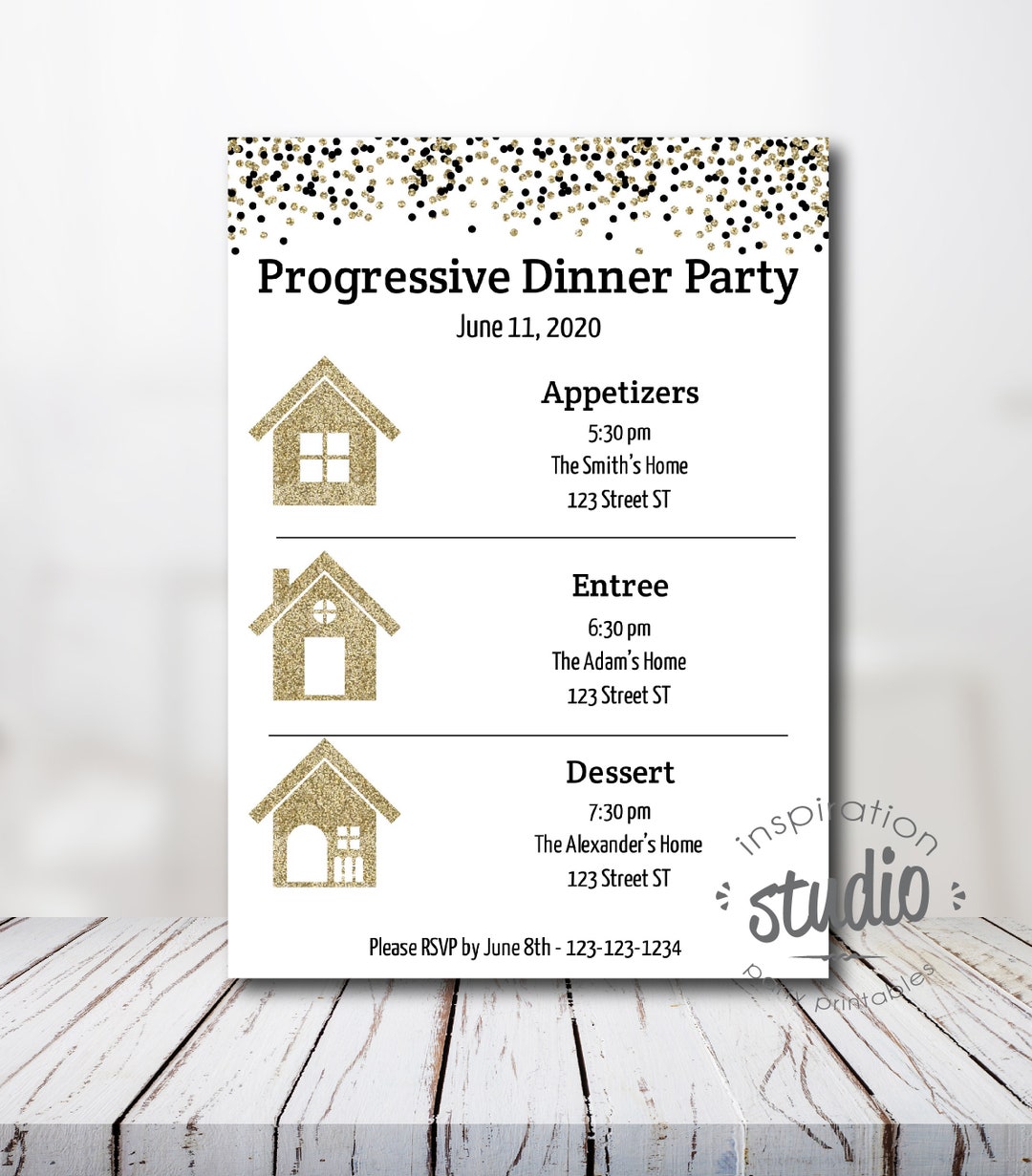 Progressive Dinner Party Invite Template, Friend Potluck, Three