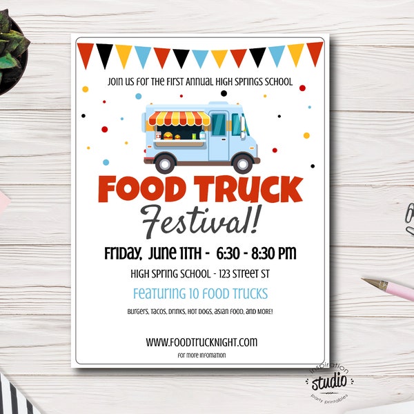 Food Truck Festival Flyer Template | School Fundraiser | Community Event Flyer | School Fundraiser | Easy to use Template | Edit yourself