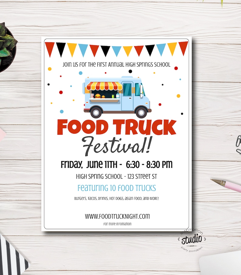Food Truck Festival Flyer Template | School Fundraiser | Community Event Flyer | SChool Fundraiser | Easy to use Template | Edit yourself