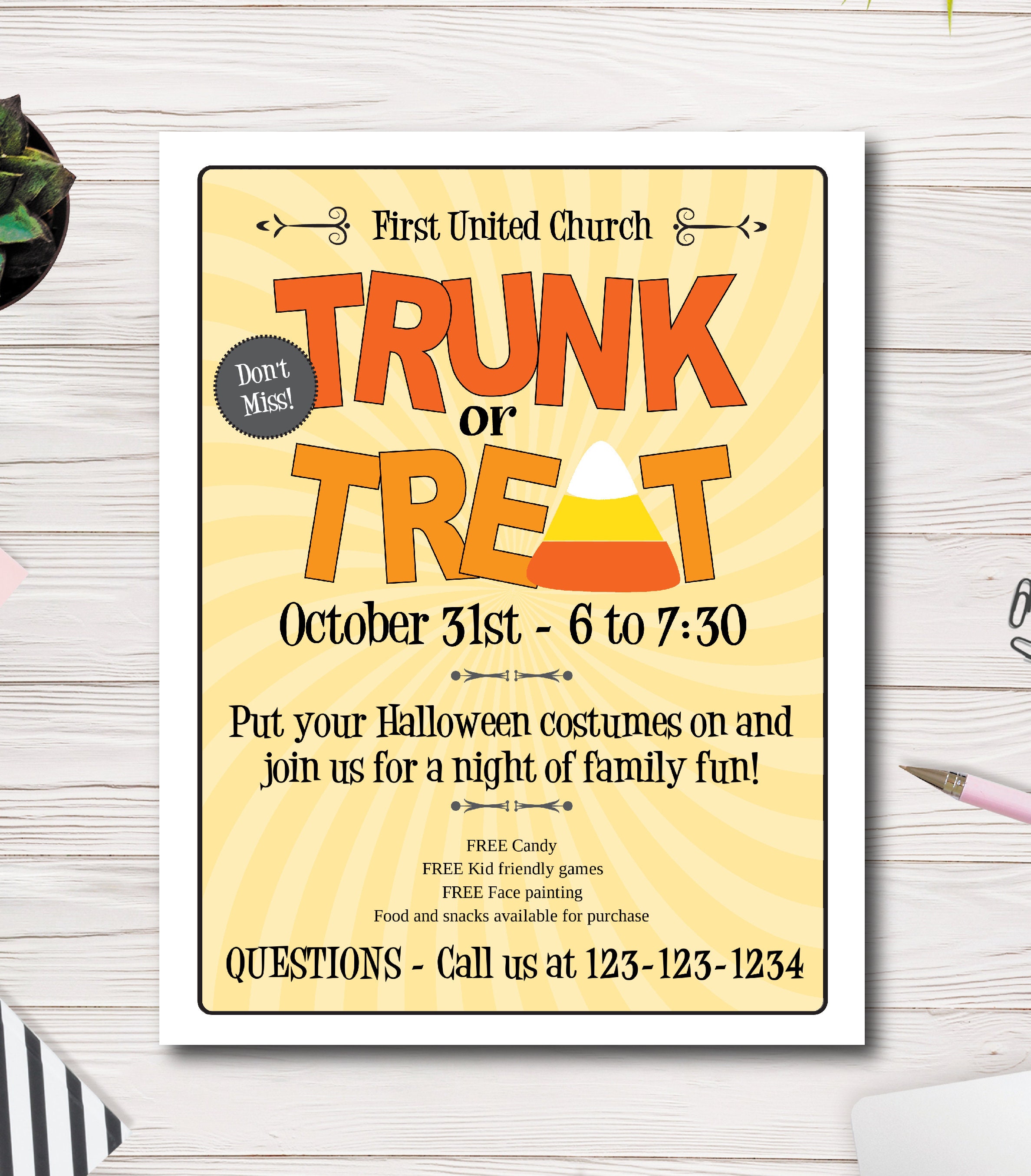 Trunk or Treat, Halloween Event Flyer, Custom, Printable, Church event, PTO  Flyer, PTA Flyer, Edit yourself, Easy to use Template For Trunk Or Treat Flyer Template