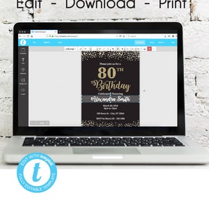 80th Birthday Invitation Template, Adult Birthday Party Invitation, Easy to use template image 6