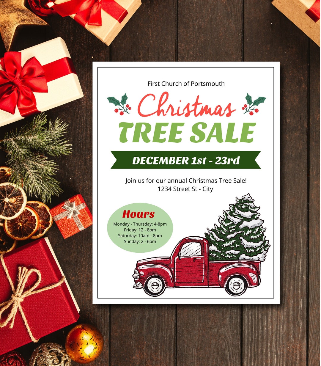 Christmas Tree Sale Flyer Template, School, Church, PTA, PTO, Event