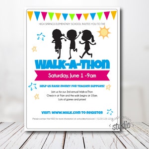 Walk-a-Thon Fundraiser Flyer, Fun Walk, 2k Walk, Jog a Thon, PTA, PTO, School, Church Event Flyer, easy to use template