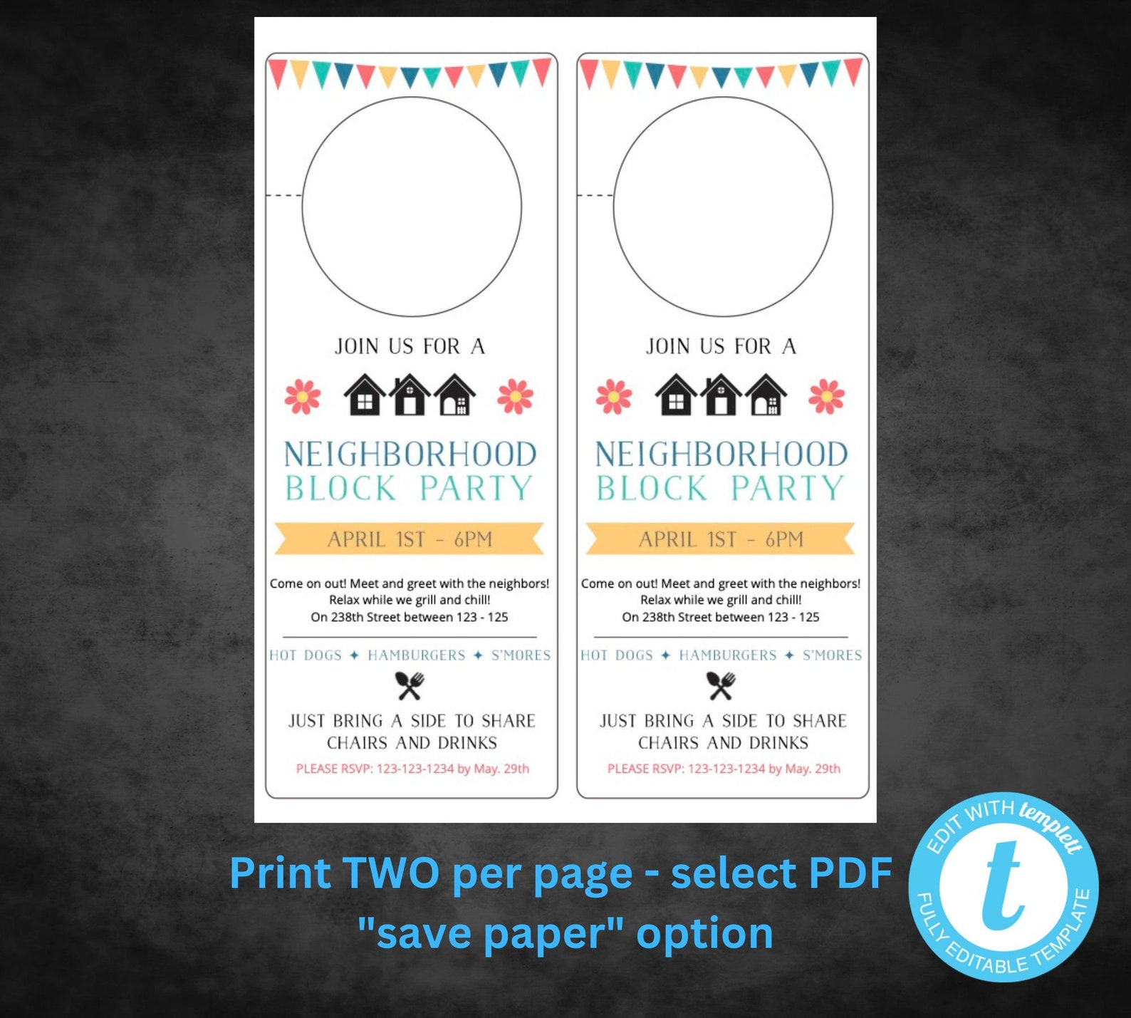 Block Party Door Hanger Template | Spring Backyard Invite (digital ...