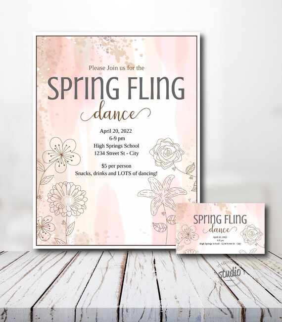 Spring Fling Dance Template, School Dance, Church Dance, PTA Event