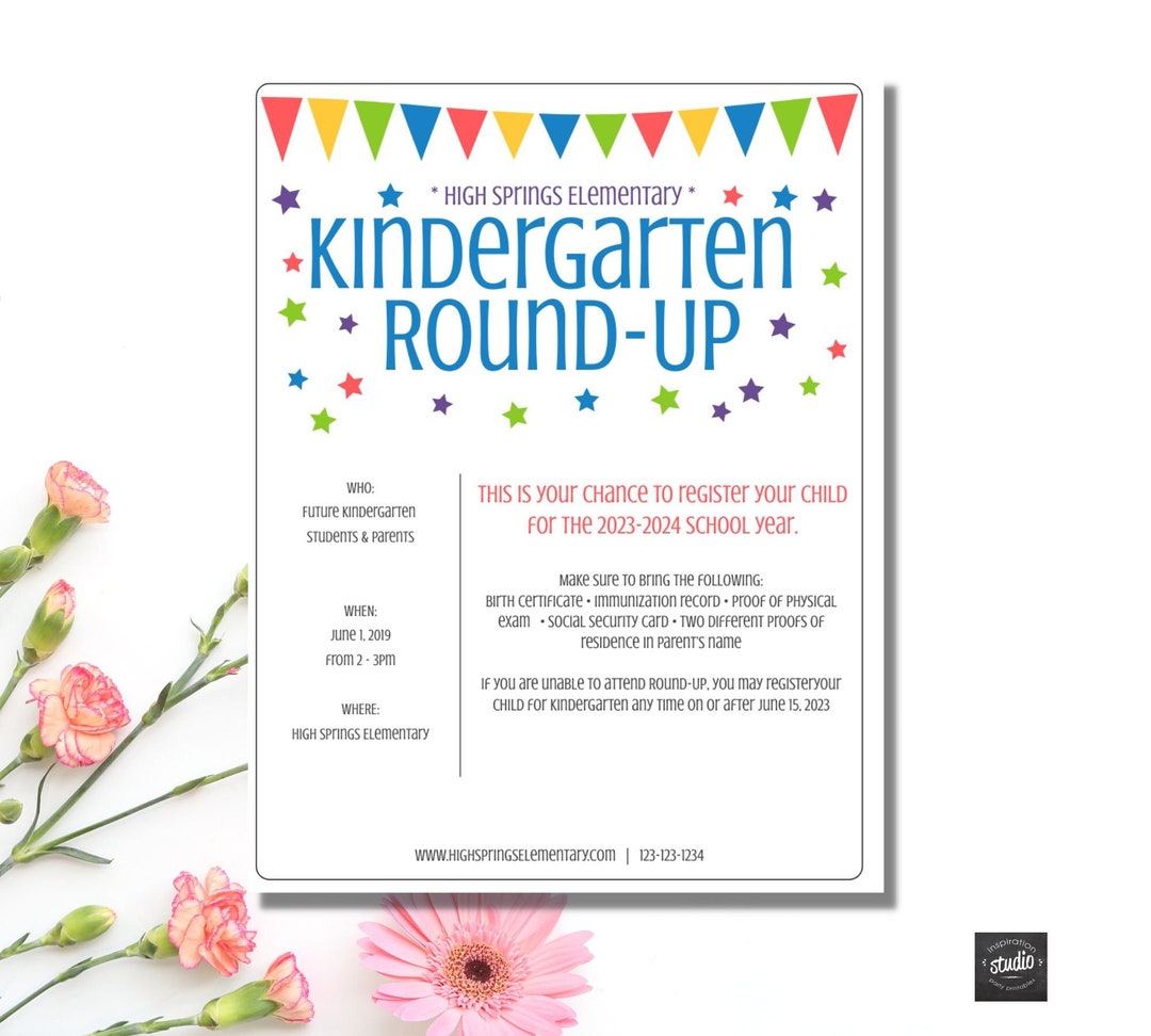 Kindergarten Round up Event Flyer Template, Printable Template, School ...