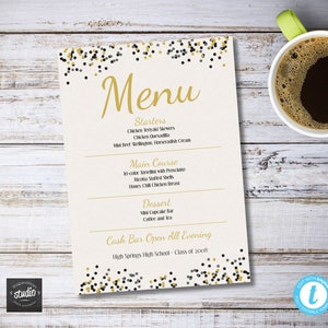 Elegante High School Reunion Menukaartsjabloon - Instant Download 5"x7", Kies de kleuren van uw school