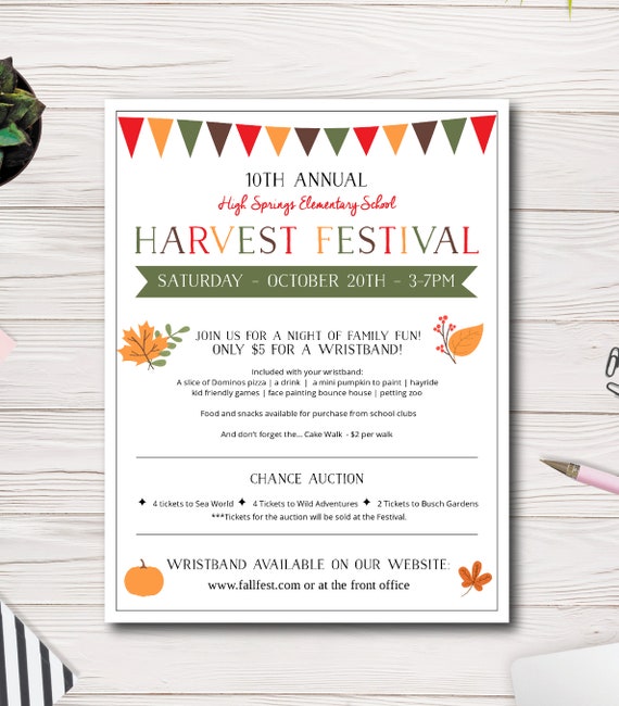 Harvest Festival Flyer, Fall Festival Flyer, Instant Download, School, Church, PTA, Event Printable, Easy to use Template, Edit yourself Il_570xn