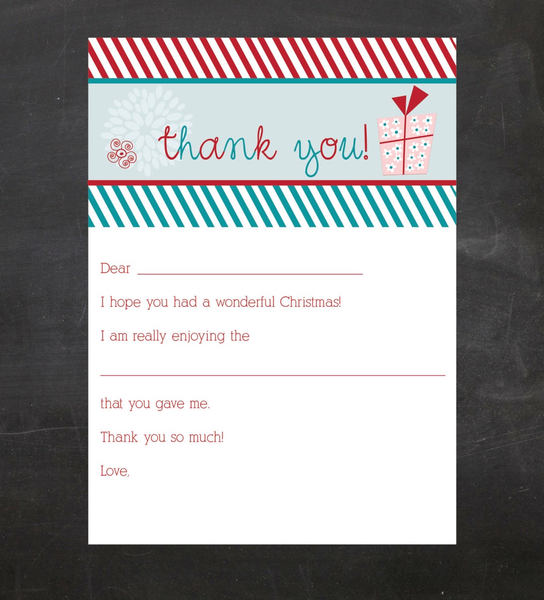 Kids Christmas Printable Fill-in the Blanks Thank You Notes instant ...