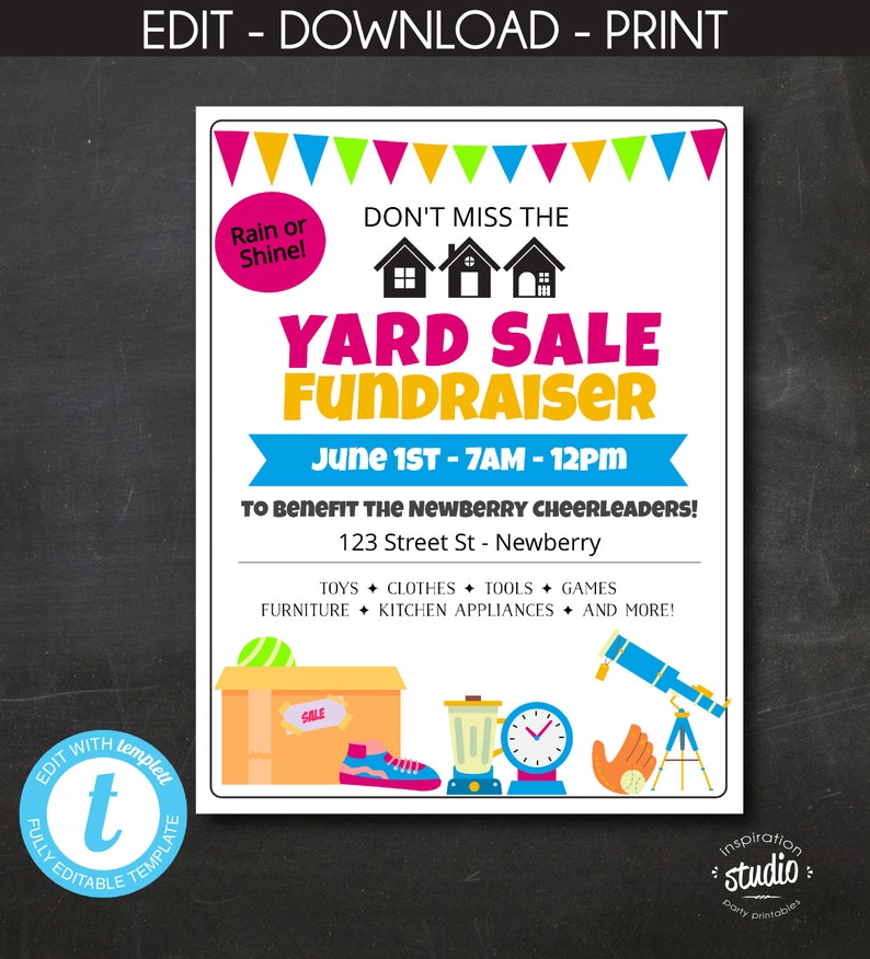 Yard Sale Fundraiser Flyer Template Spring Garage Sale Flyer Etsy