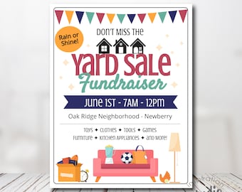 Editable Yard Sale Fundraiser Flyer Template | Garage Sale | Neighborhood Yard Sale | Community Sale | Easy to use Template | Edit yourself