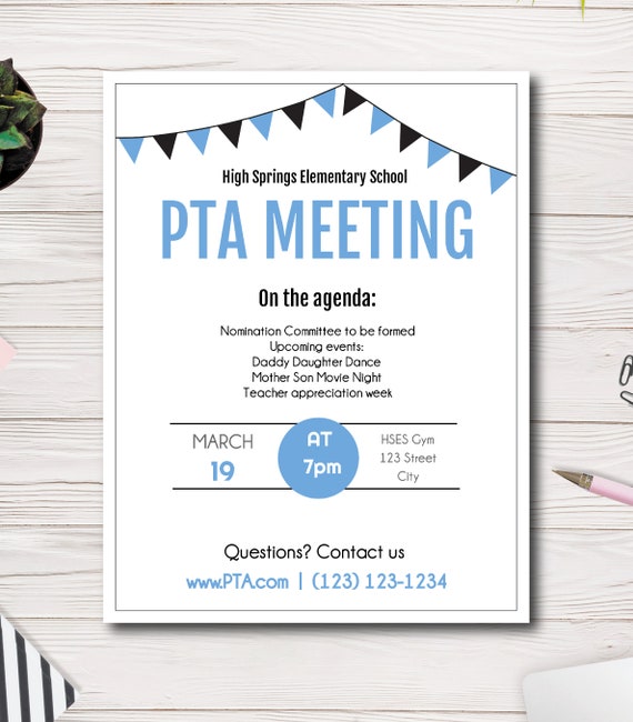 Meeting Announcement Flyer, Easy to use Template, Edit yourself, Great for PTA, PTO, PTSA, or other school/organization meetings Il_570xn