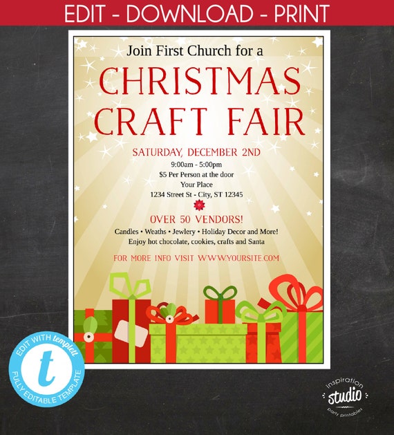 christmas craft fair flyer holiday fair craft fair pta flyer pto church festival christmas holiday fair edit yourself template craft fair flyer template