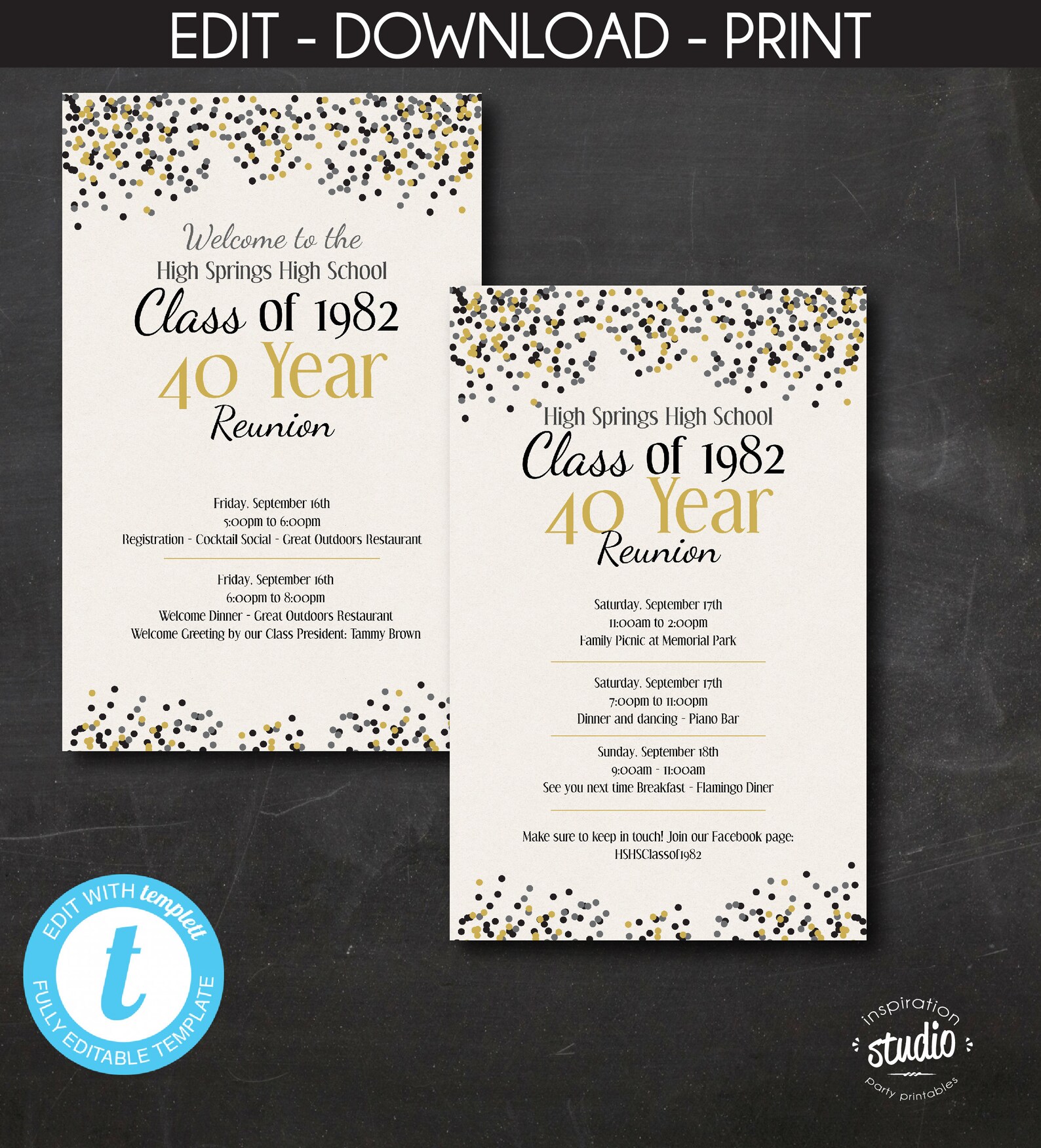 High School Reunion Template, College Reunion, Printable Program Double ...